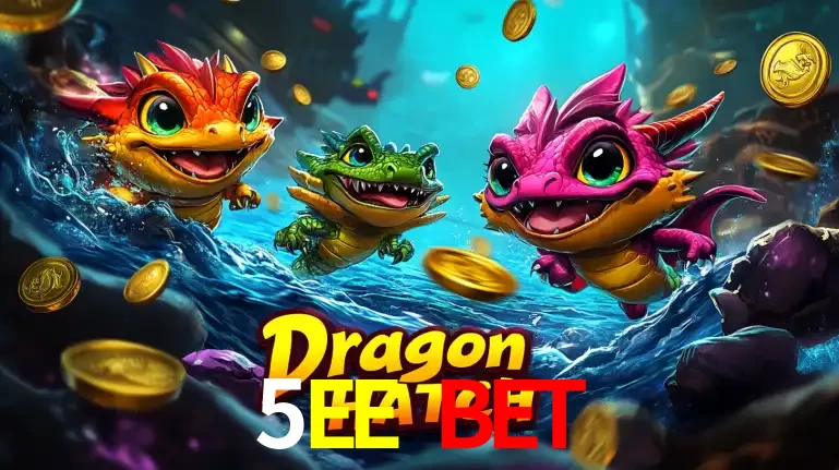 Arte promocional do jogo Dragon Hatch com três adoráveis dragões bebês nadando entre moedas de ouro, um dos slots mais divertidos para jogar no cassino 5EE BET.