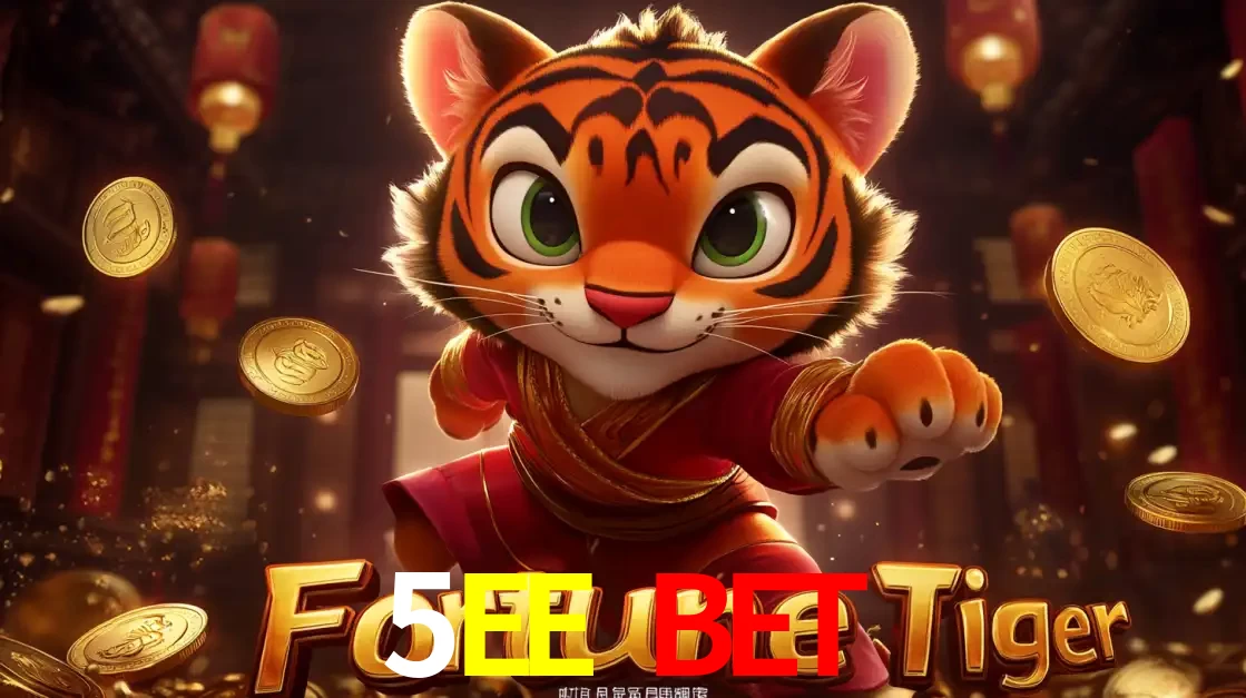O carismático mascote do jogo de slot Fortune Tiger, um tigre fofo em pose de artes marciais, pronto para trazer sorte e multiplicadores de ganhos no cassino online 5EE BET.