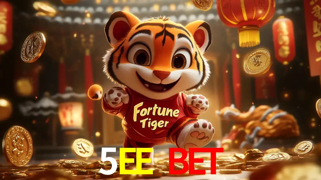 O alegre personagem do Fortune Tiger correndo sobre um caminho de moedas de ouro, simbolizando os grandes prêmios e a diversão do popular jogo de slot do 5EE BET.