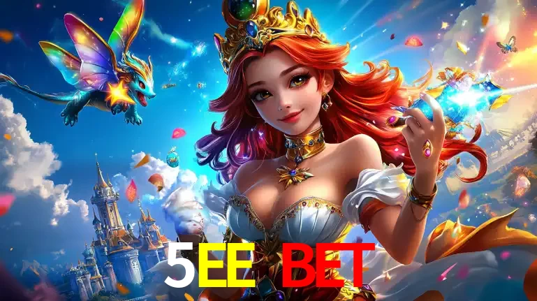 A princesa de um reino de fantasia mágico, com seu pequeno dragão, apresentando um mundo de prêmios encantados nos jogos de caça-níqueis do cassino 5EE BET.